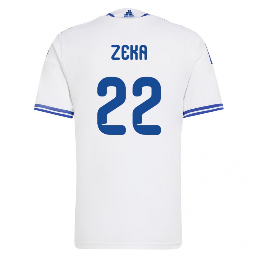 ילדים כדורגל יוון Rushit Zeka #22 לבן כחול ג'רזי ביתית 26-28