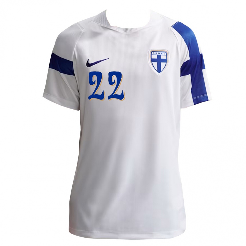 ילדים כדורגל פינלנד Niklas Pyyhtiä #22 לבן כחול ג'רזי ביתית 26-28
