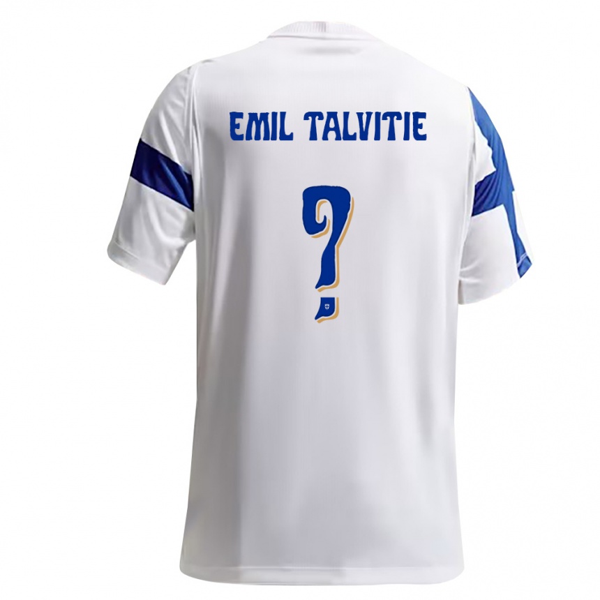 ילדים כדורגל פינלנד Emil Talvitie #0 לבן כחול ג'רזי ביתית 26-28