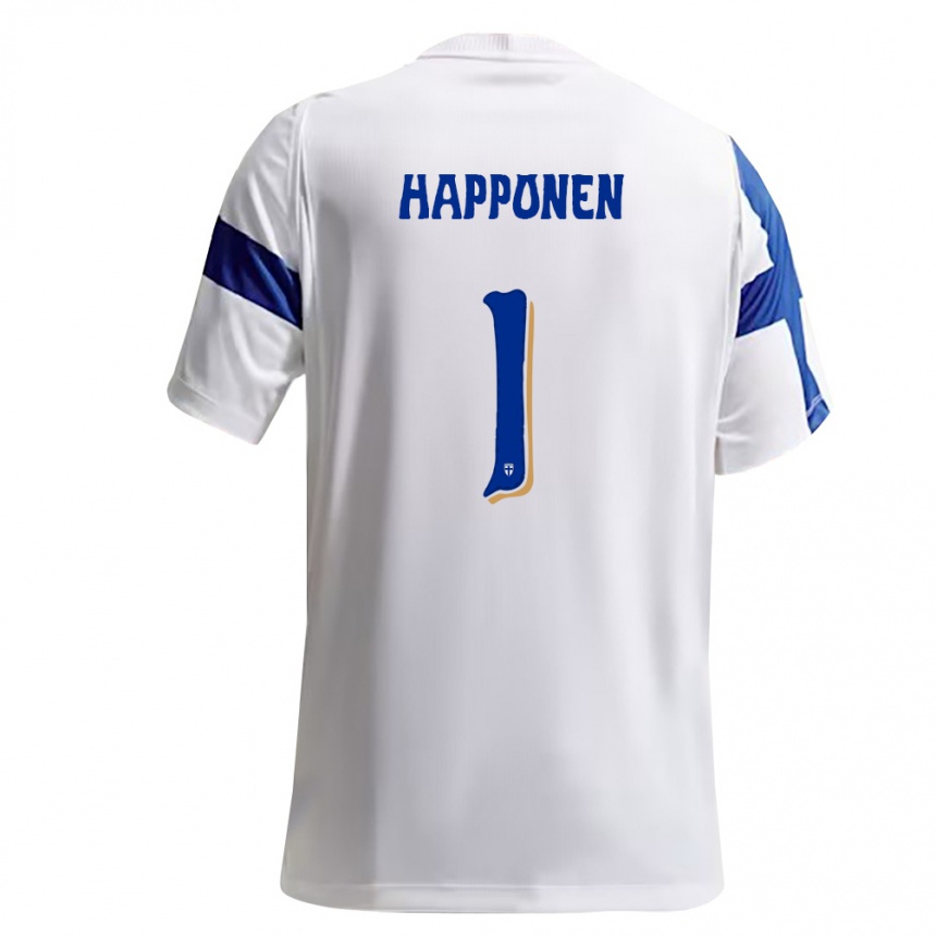 ילדים כדורגל פינלנד Ukko Happonen #1 לבן כחול ג'רזי ביתית 26-28