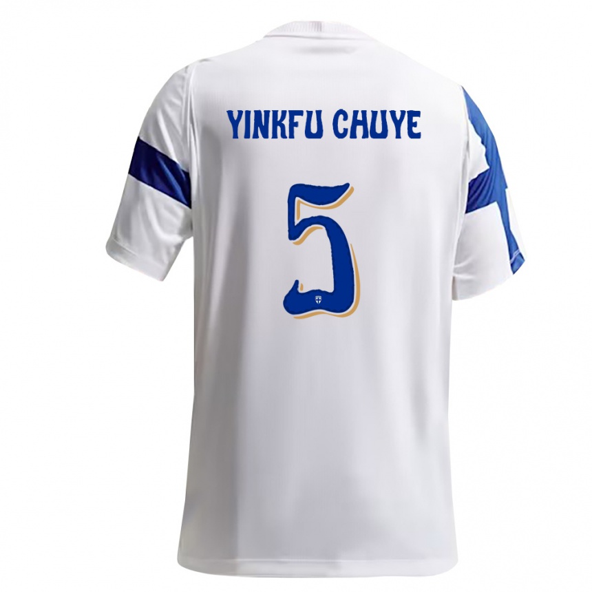 ילדים כדורגל פינלנד Miguel Yinkfu Chuye #5 לבן כחול ג'רזי ביתית 26-28