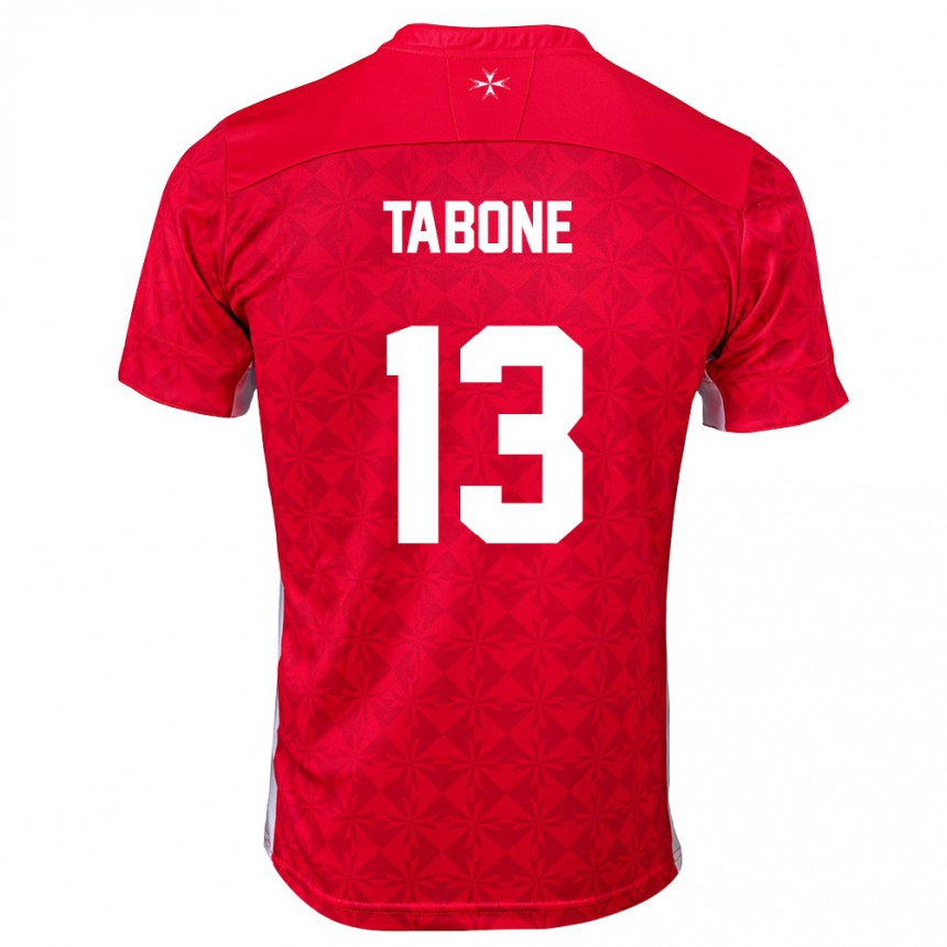 ילדים כדורגל מלטה Jayden Tabone #13 אדום לבן ג'רזי ביתית 26-28