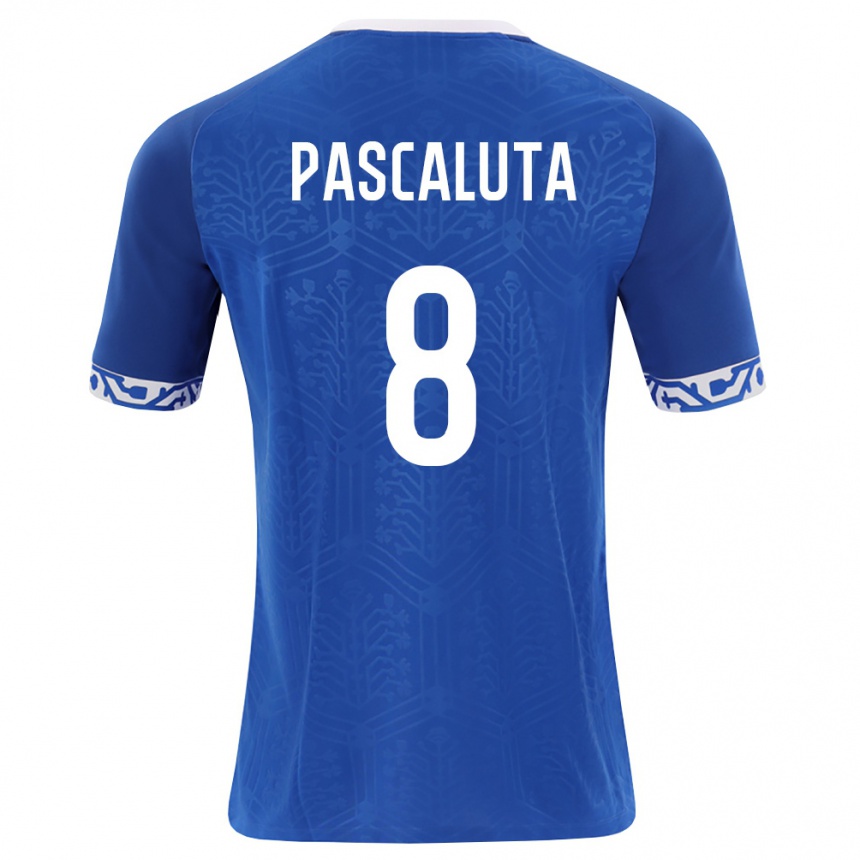 ילדים כדורגל מולדובה Cristian Păscăluță #8 כחול מלכותי לבן ג'רזי ביתית 26-28