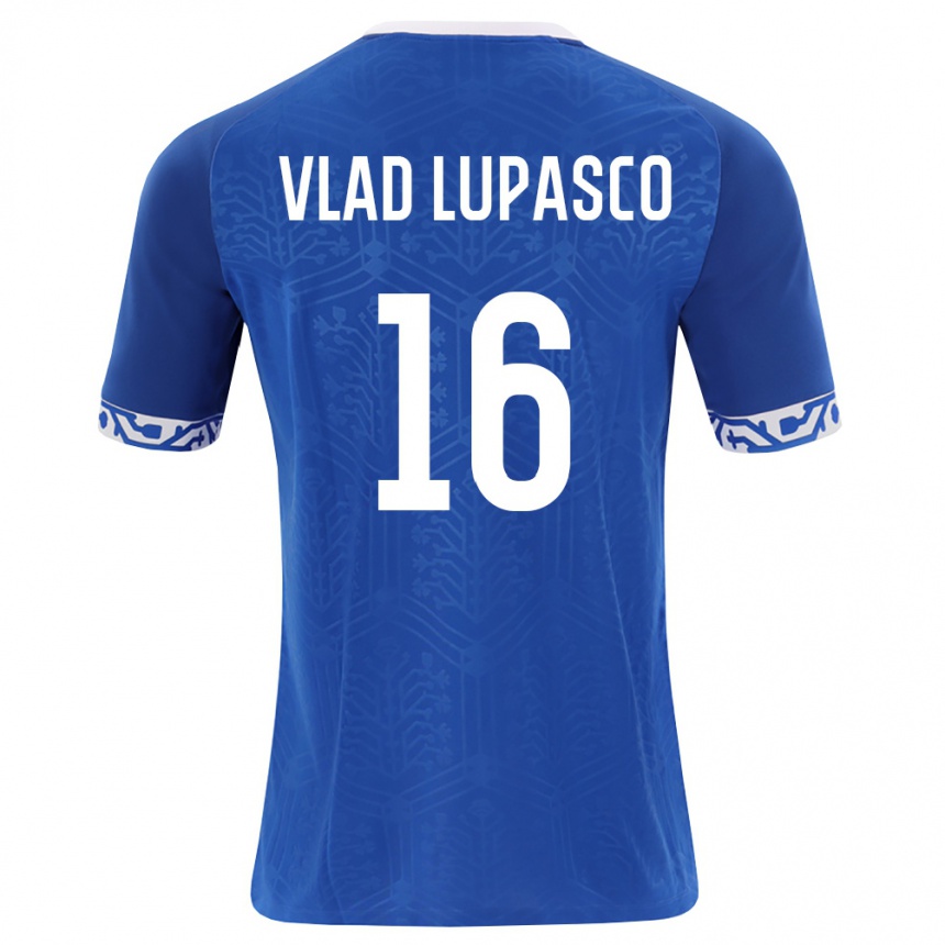 ילדים כדורגל מולדובה Vlad Lupașco #16 כחול מלכותי לבן ג'רזי ביתית 26-28