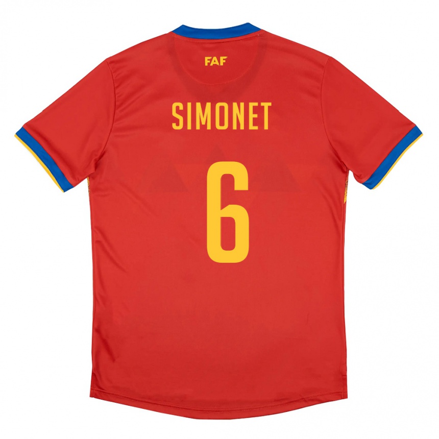 ילדים כדורגל אנדורה Pere Simonet #6 אדום כחול צהוב ג'רזי ביתית 26-28