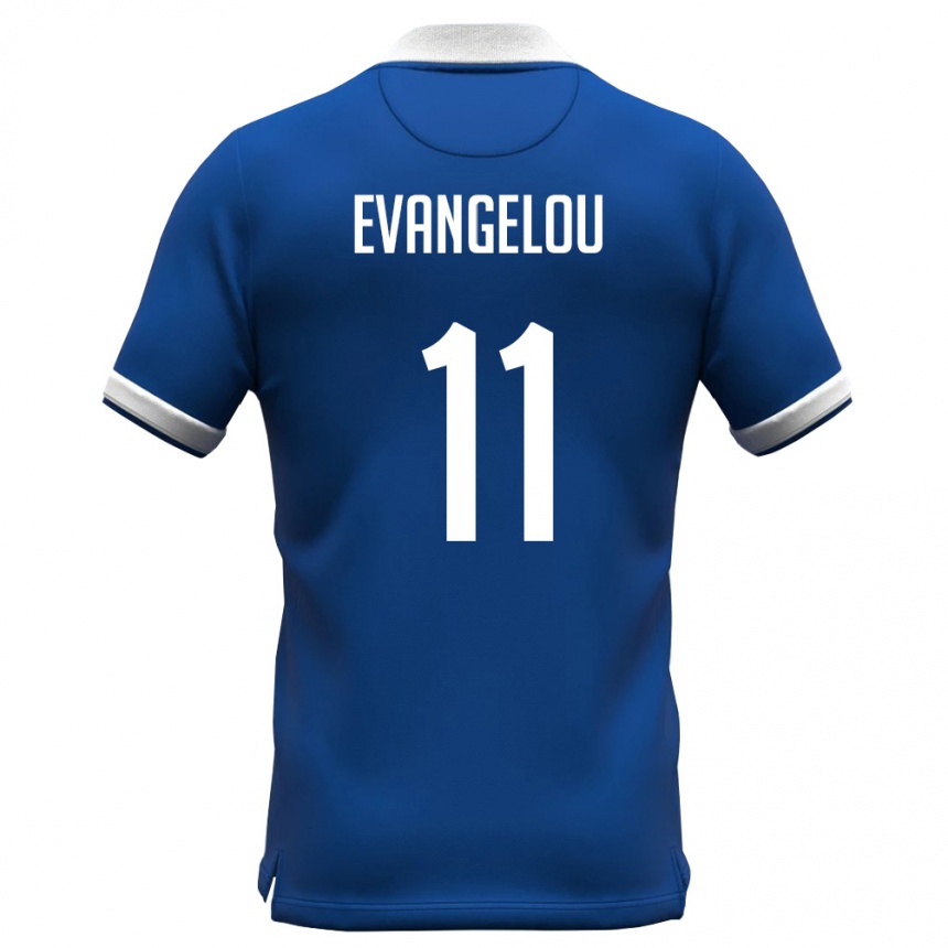 ילדים כדורגל קפריסין Chrysis Evangelou #11 כחול מלכותי לבן ג'רזי ביתית 26-28