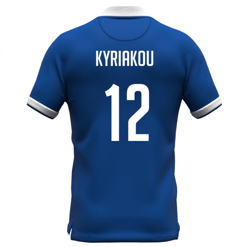 ילדים כדורגל קפריסין Panagiotis Kyriakou #12 כחול מלכותי לבן ג'רזי ביתית 26-28