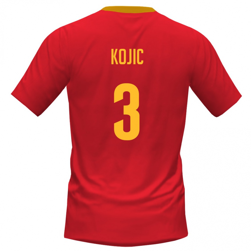 ילדים כדורגל מונטנגרו Meldin Kojic #3 אדום צהוב ג'רזי ביתית 26-28