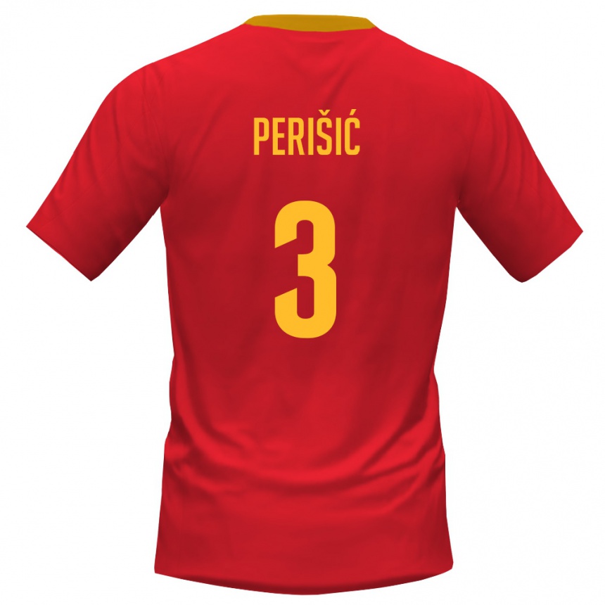 ילדים כדורגל מונטנגרו Aleksa Perišić #3 אדום צהוב ג'רזי ביתית 26-28