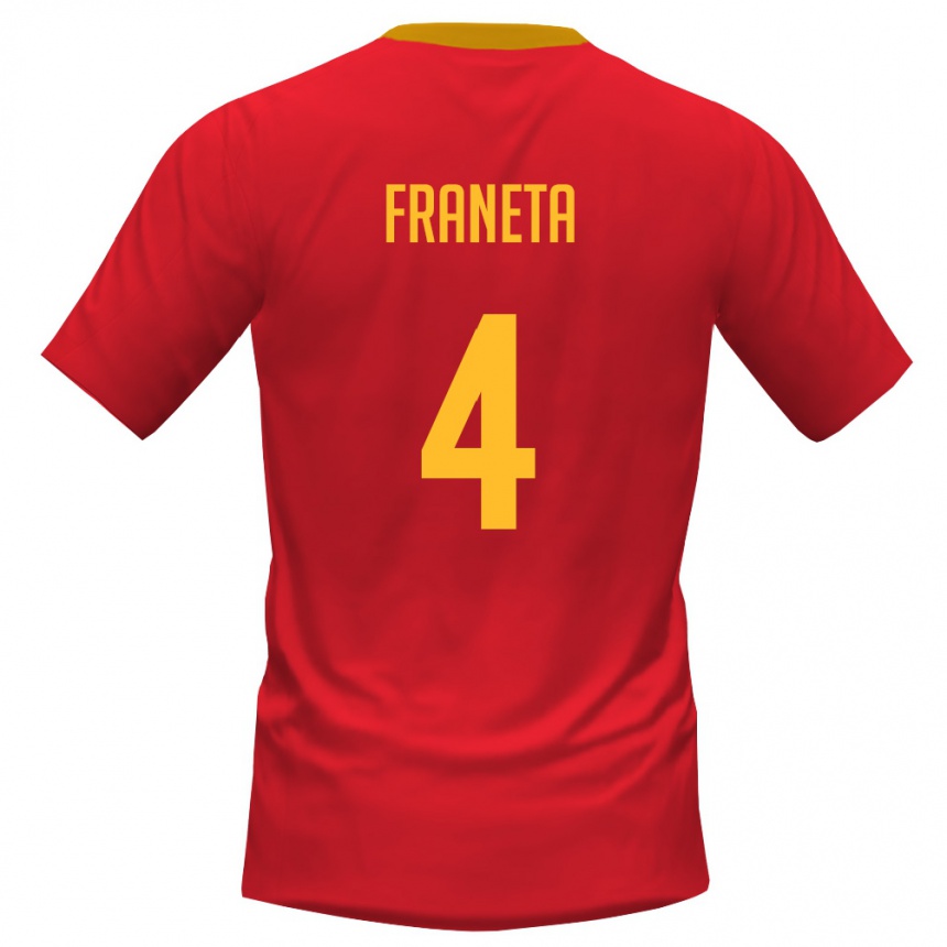 ילדים כדורגל מונטנגרו Marko Franeta #4 אדום צהוב ג'רזי ביתית 26-28