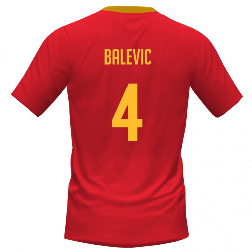 ילדים כדורגל מונטנגרו Nikola Balevic #4 אדום צהוב ג'רזי ביתית 26-28