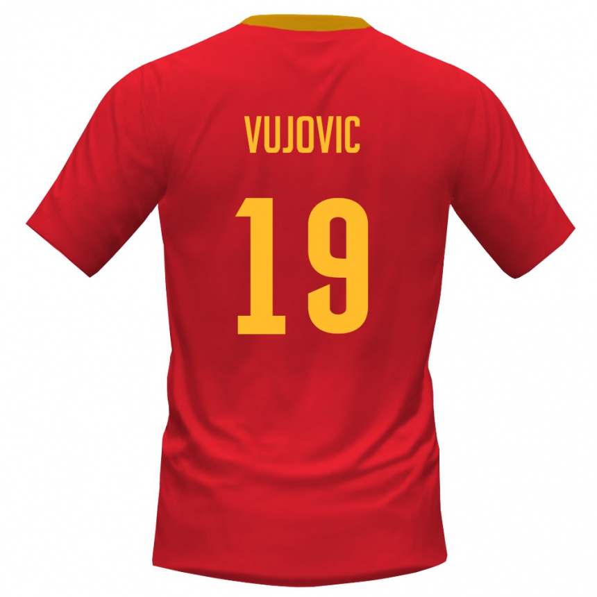 ילדים כדורגל מונטנגרו Petar Vujovic #19 אדום צהוב ג'רזי ביתית 26-28