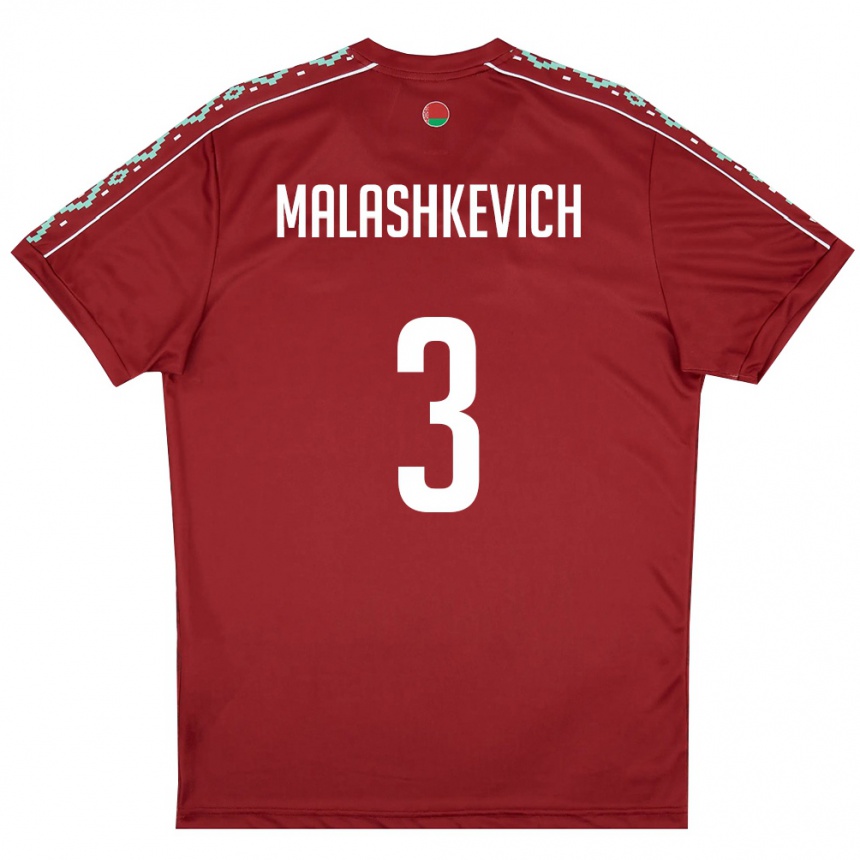 ילדים כדורגל בלארוס Dmitriy Malashkevich #3 אדום עמוק לבן ג'רזי ביתית 26-28