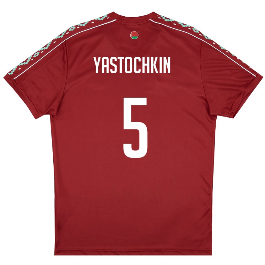ילדים כדורגל בלארוס Anatoliy Yastochkin #5 אדום עמוק לבן ג'רזי ביתית 26-28