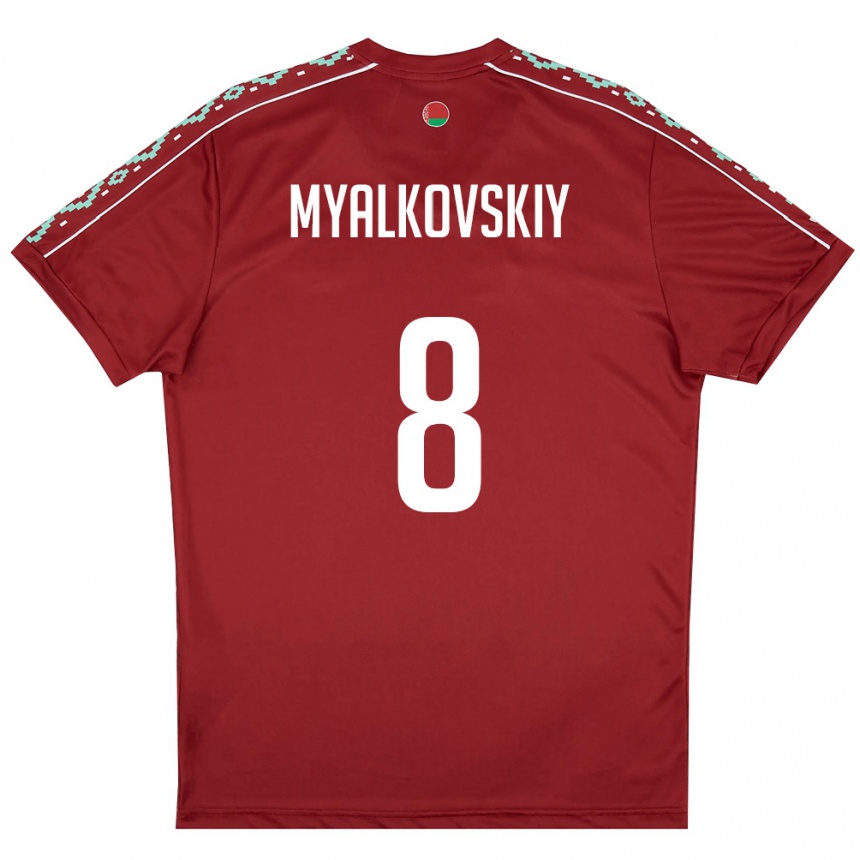 ילדים כדורגל בלארוס Ruslan Myalkovskiy #8 אדום עמוק לבן ג'רזי ביתית 26-28