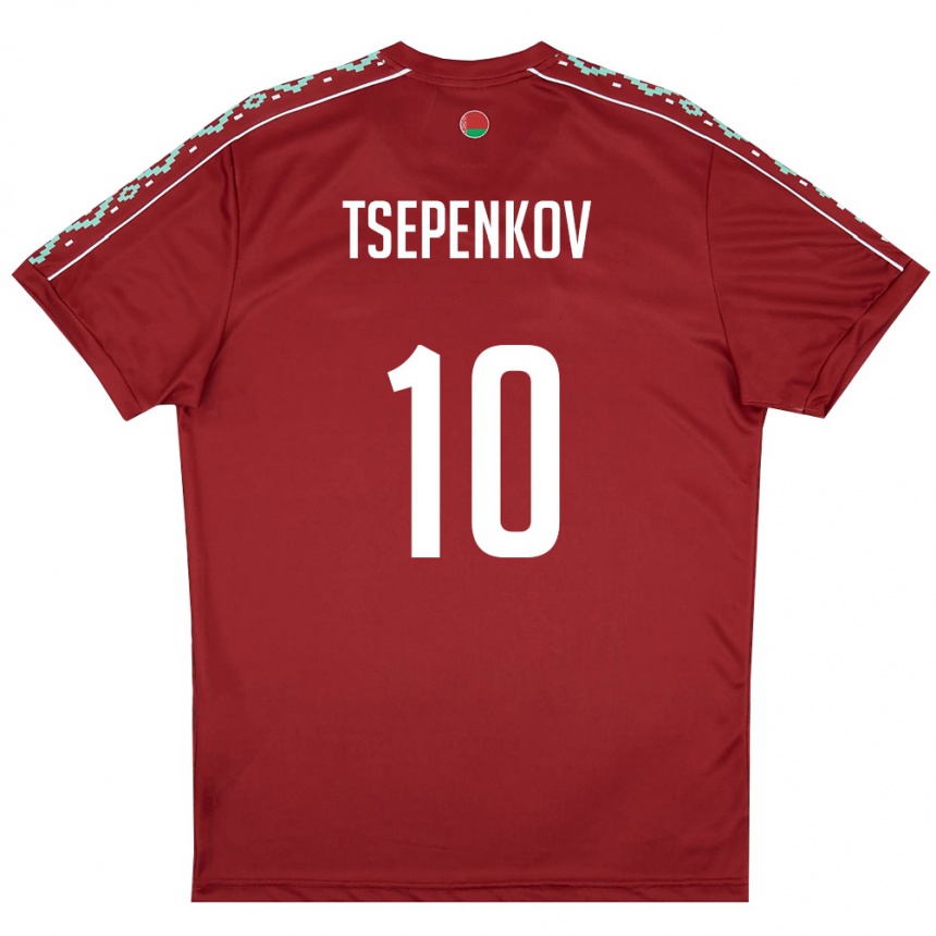 ילדים כדורגל בלארוס Kirill Tsepenkov #10 אדום עמוק לבן ג'רזי ביתית 26-28