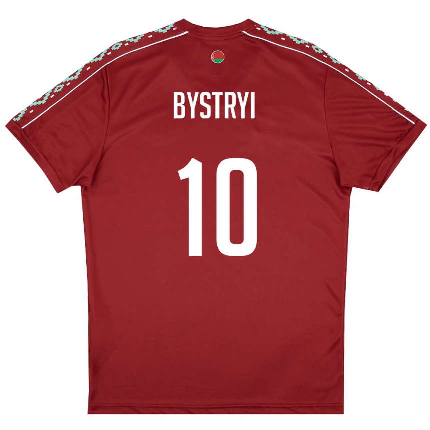 ילדים כדורגל בלארוס Ivan Bystryi #10 אדום עמוק לבן ג'רזי ביתית 26-28