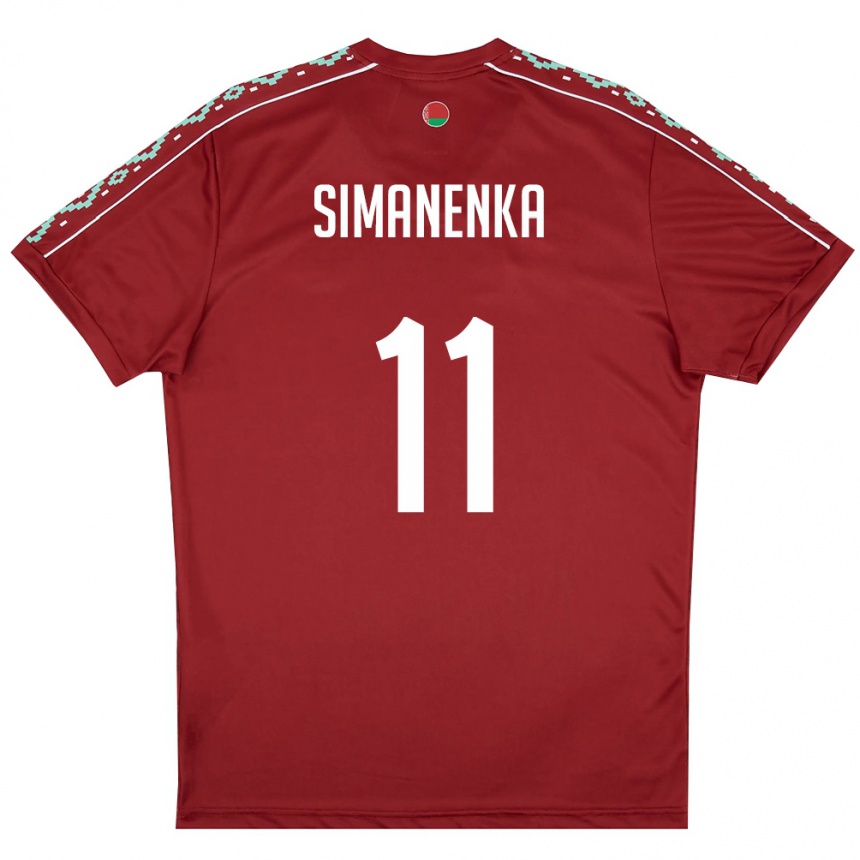 ילדים כדורגל בלארוס Timofey Simanenka #11 אדום עמוק לבן ג'רזי ביתית 26-28