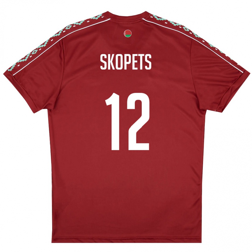 ילדים כדורגל בלארוס Arseniy Skopets #12 אדום עמוק לבן ג'רזי ביתית 26-28