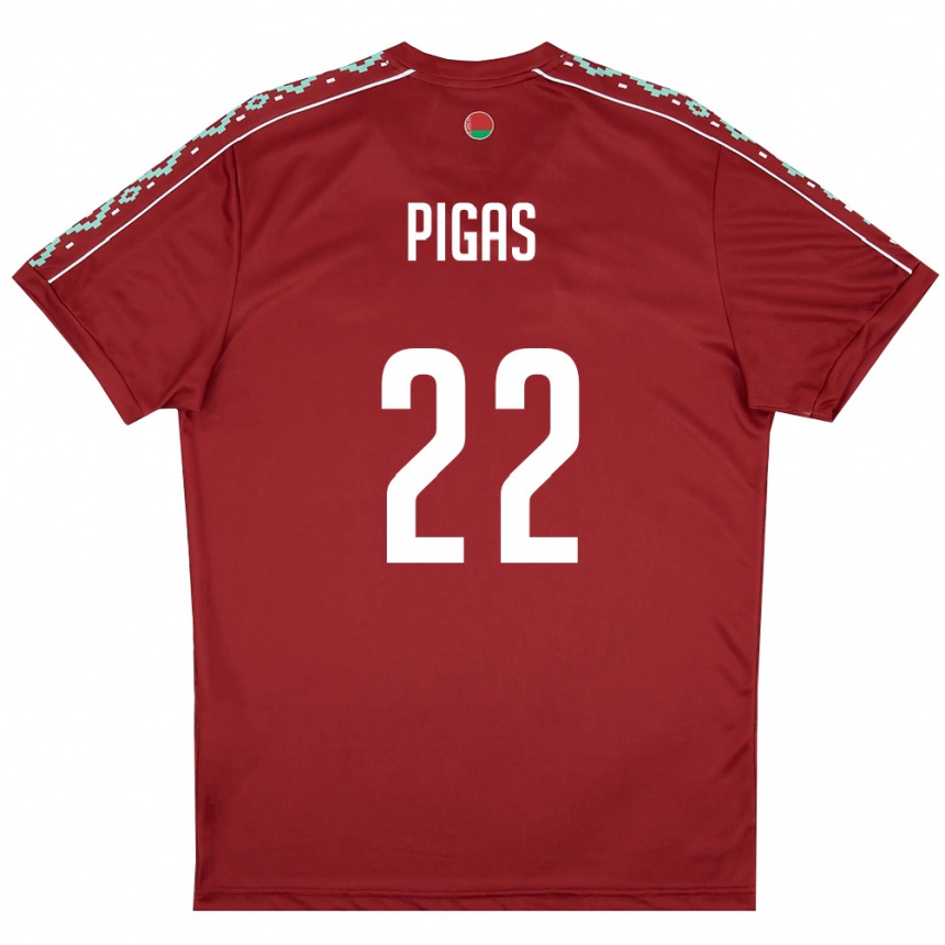 ילדים כדורגל בלארוס Vadim Pigas #22 אדום עמוק לבן ג'רזי ביתית 26-28