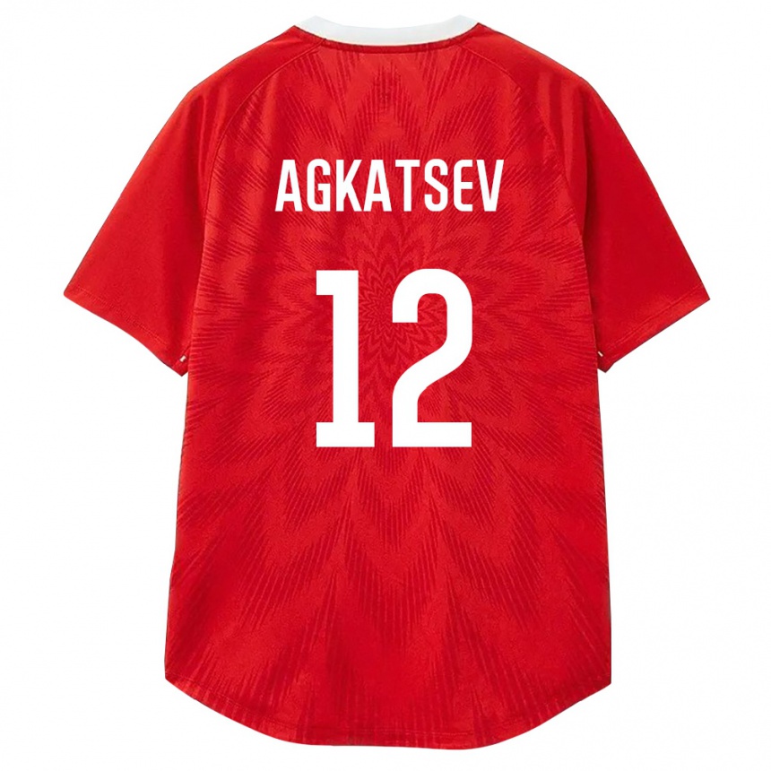 ילדים כדורגל רוסיה Stanislav Agkatsev #12 אדום לבן חום ג'רזי ביתית 26-28