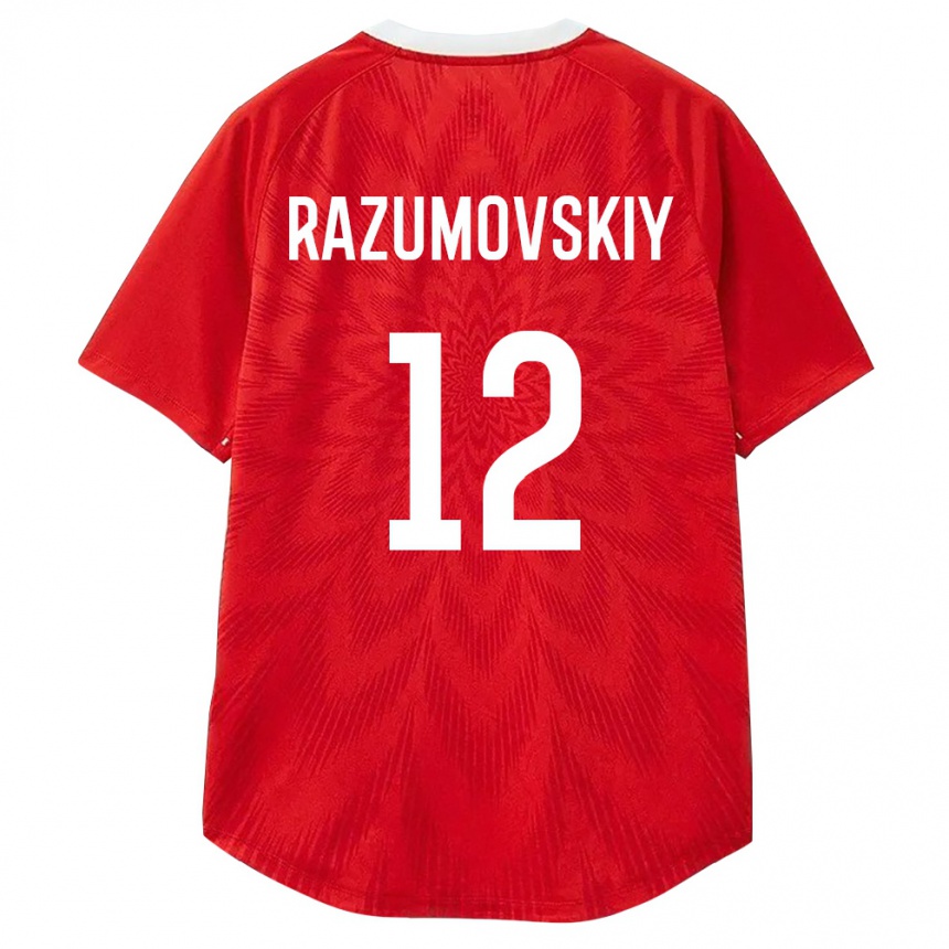 ילדים כדורגל רוסיה Timofey Razumovskiy #12 אדום לבן חום ג'רזי ביתית 26-28