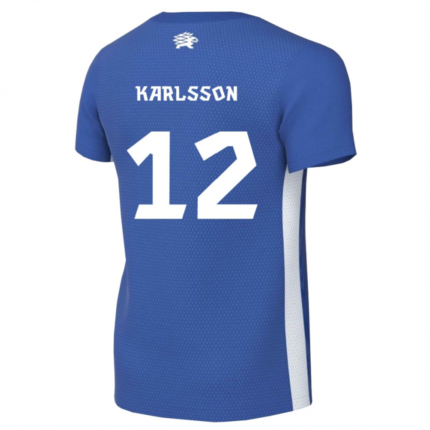 ילדים כדורגל אסטוניה Sander Karlsson #12 כחול כהה לבן ג'רזי ביתית 26-28