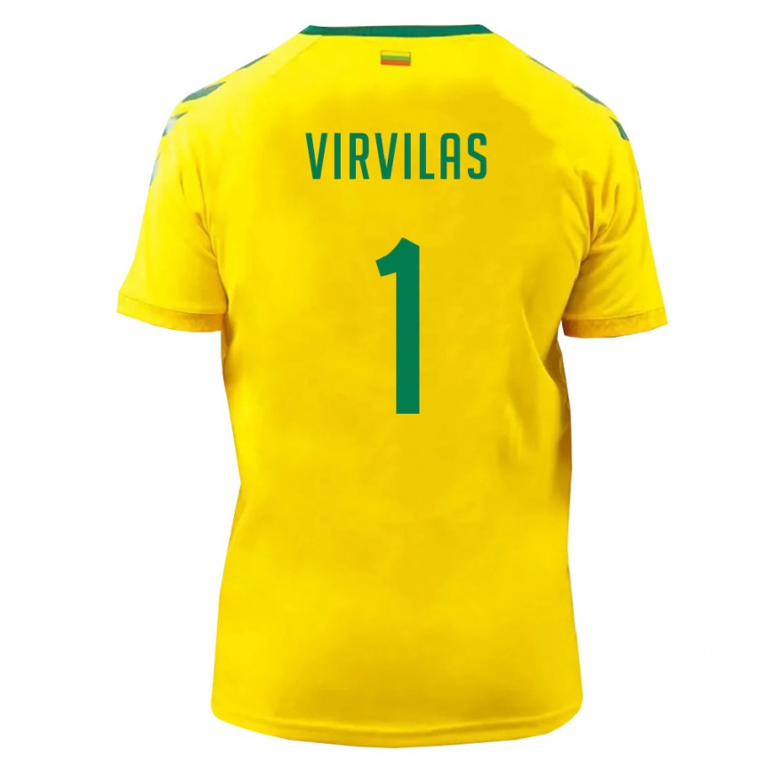 ילדים כדורגל ליטא Julius Virvilas #1 צהוב ירוק ג'רזי ביתית 26-28