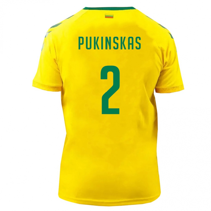 ילדים כדורגל ליטא Ignas Pukinskas #2 צהוב ירוק ג'רזי ביתית 26-28