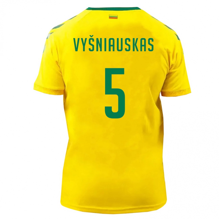 ילדים כדורגל ליטא Nojus Vyšniauskas #5 צהוב ירוק ג'רזי ביתית 26-28