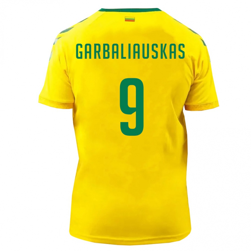 ילדים כדורגל ליטא Nedas Garbaliauskas #9 צהוב ירוק ג'רזי ביתית 26-28