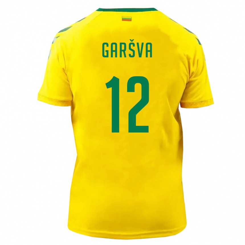 ילדים כדורגל ליטא Rapolas Garšva #12 צהוב ירוק ג'רזי ביתית 26-28