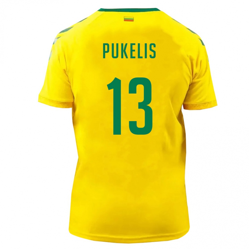 ילדים כדורגל ליטא Oskar Pukelis #13 צהוב ירוק ג'רזי ביתית 26-28