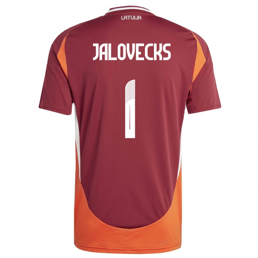 ילדים כדורגל לטביה Lukass Jalovecks #1 אדום עמוק לבן כתום ג'רזי ביתית 26-28