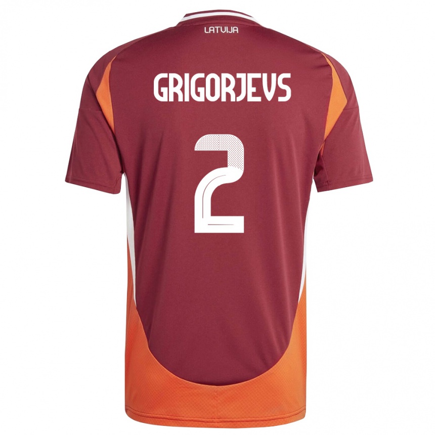 ילדים כדורגל לטביה Mihails Grigorjevs #2 אדום עמוק לבן כתום ג'רזי ביתית 26-28