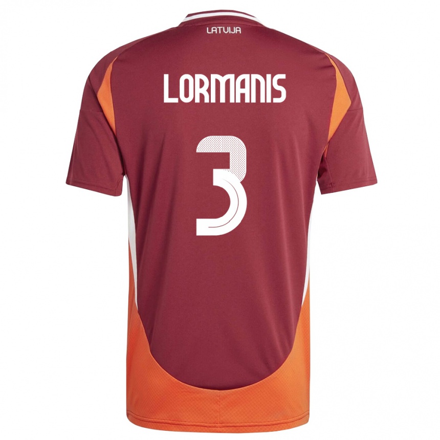 ילדים כדורגל לטביה Martins Lormanis #3 אדום עמוק לבן כתום ג'רזי ביתית 26-28