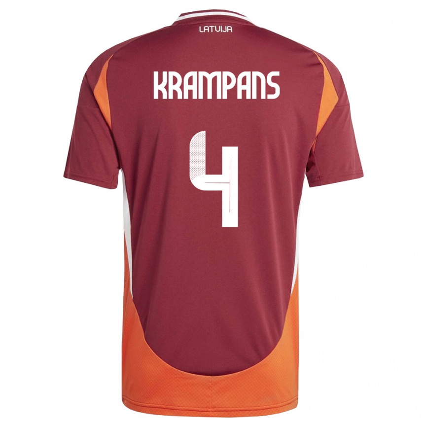 ילדים כדורגל לטביה Oskars Krampans #4 אדום עמוק לבן כתום ג'רזי ביתית 26-28