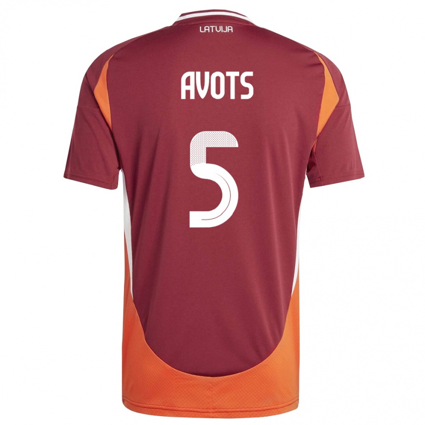 ילדים כדורגל לטביה Alberts Avots #5 אדום עמוק לבן כתום ג'רזי ביתית 26-28
