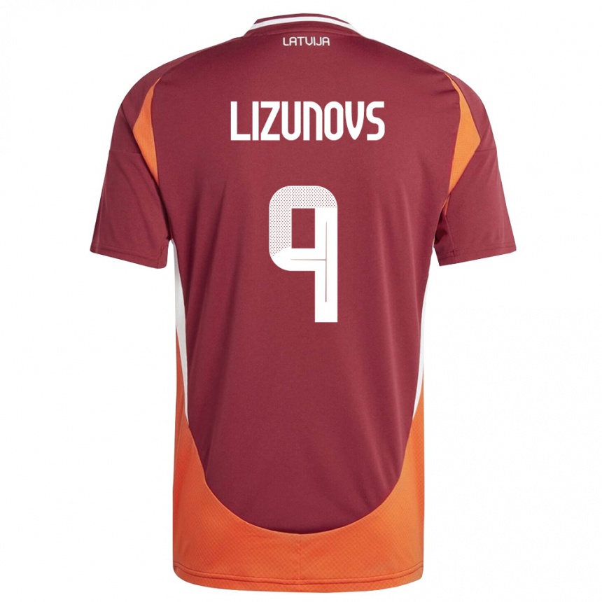 ילדים כדורגל לטביה Valerijs Lizunovs #9 אדום עמוק לבן כתום ג'רזי ביתית 26-28
