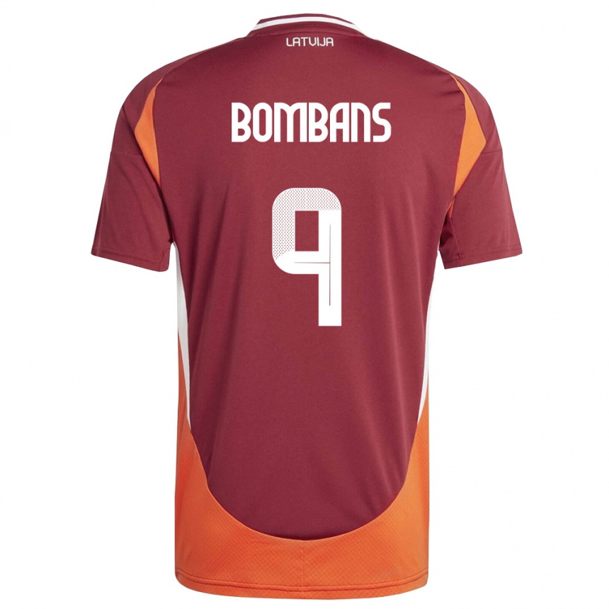 ילדים כדורגל לטביה Georgijs Bombans #9 אדום עמוק לבן כתום ג'רזי ביתית 26-28