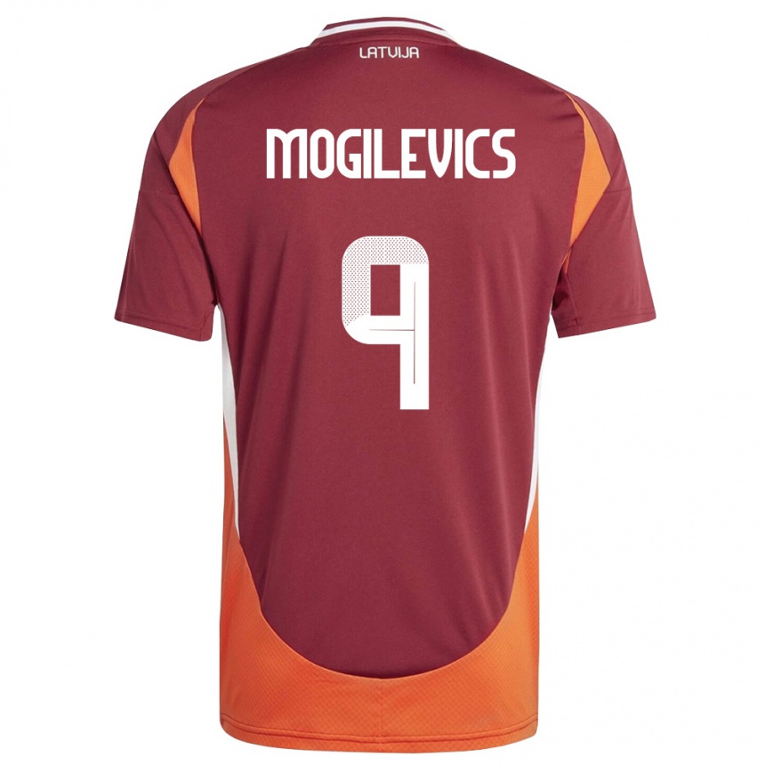 ילדים כדורגל לטביה Miroslavs Mogilevics #9 אדום עמוק לבן כתום ג'רזי ביתית 26-28