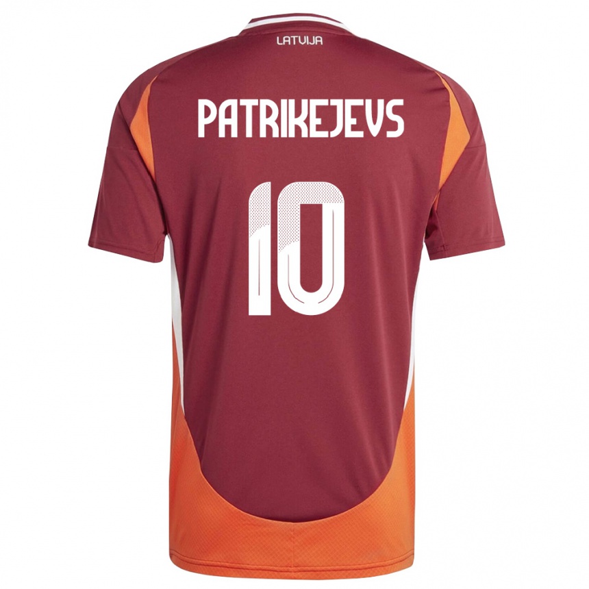 ילדים כדורגל לטביה Ivans Patrikejevs #10 אדום עמוק לבן כתום ג'רזי ביתית 26-28