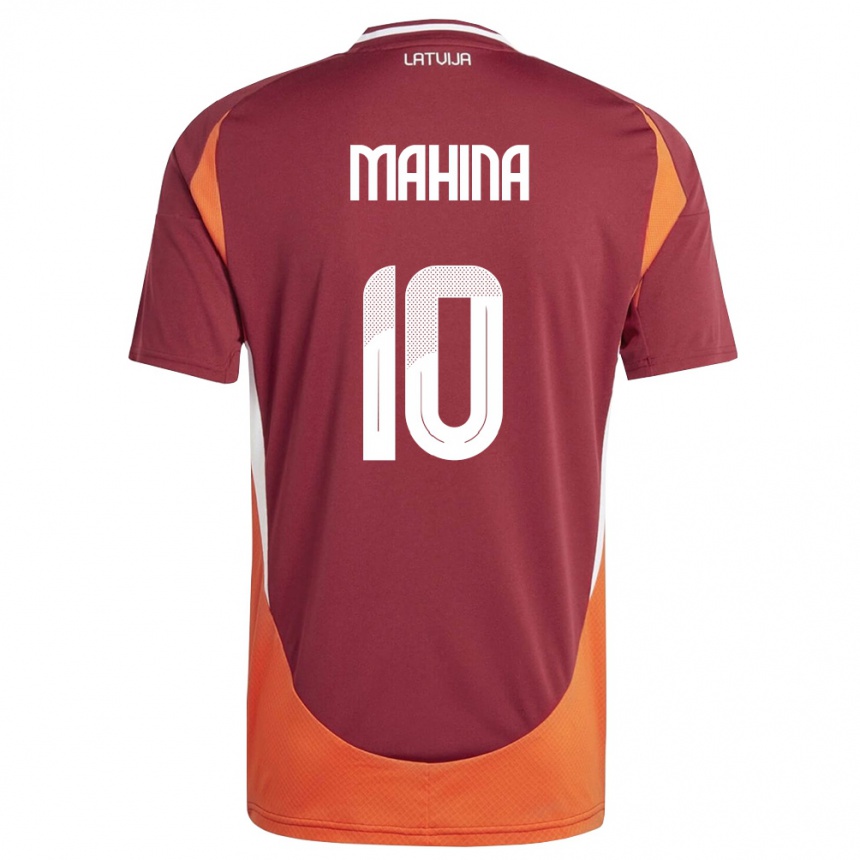 ילדים כדורגל לטביה Nazars Mahina #10 אדום עמוק לבן כתום ג'רזי ביתית 26-28