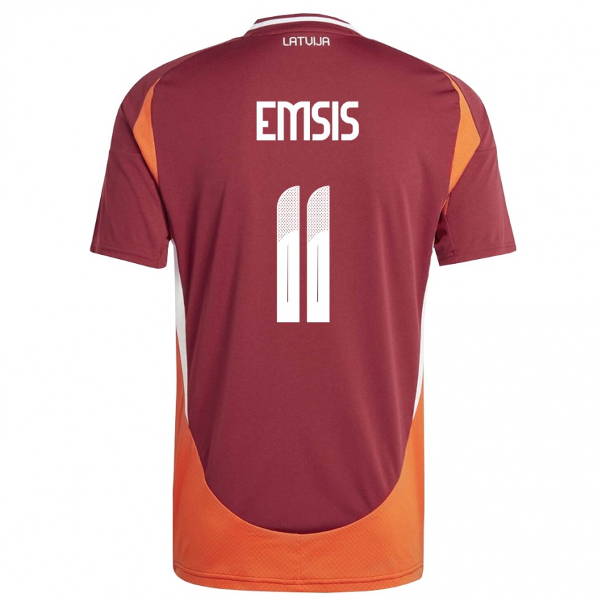 ילדים כדורגל לטביה Eduards Emsis #11 אדום עמוק לבן כתום ג'רזי ביתית 26-28