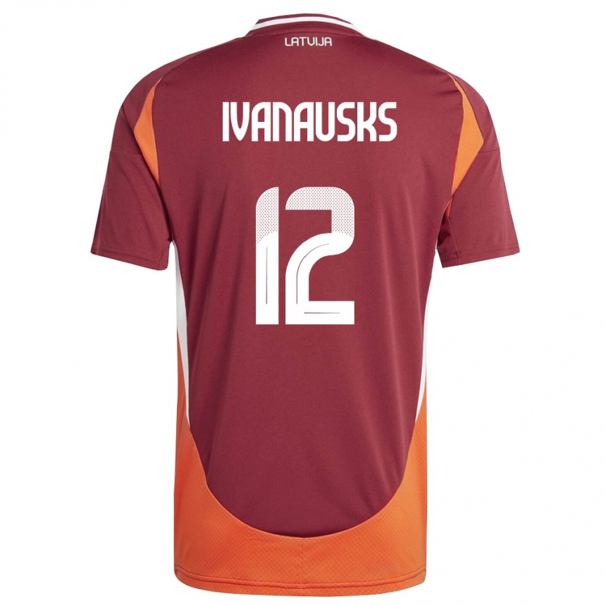 ילדים כדורגל לטביה Ivans Ivanausks #12 אדום עמוק לבן כתום ג'רזי ביתית 26-28