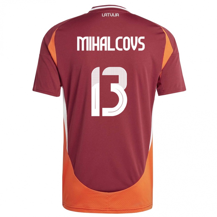 ילדים כדורגל לטביה Glebs Mihalcovs #13 אדום עמוק לבן כתום ג'רזי ביתית 26-28