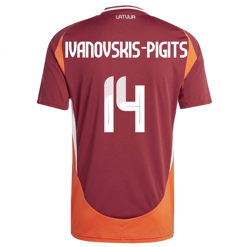 ילדים כדורגל לטביה Ernests Ivanovskis-Pigits #14 אדום עמוק לבן כתום ג'רזי ביתית 26-28