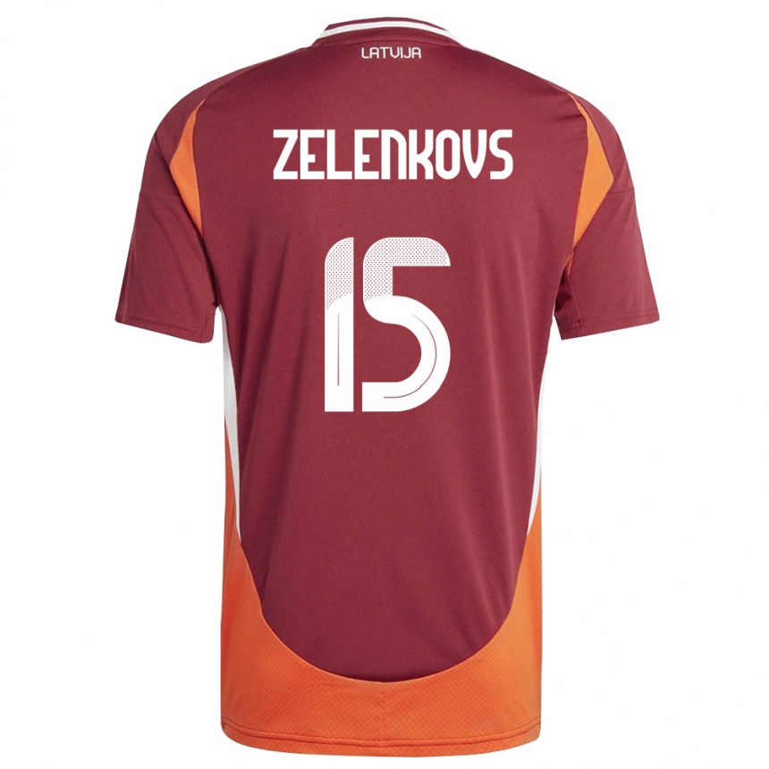 ילדים כדורגל לטביה Dmitrijs Zelenkovs #15 אדום עמוק לבן כתום ג'רזי ביתית 26-28