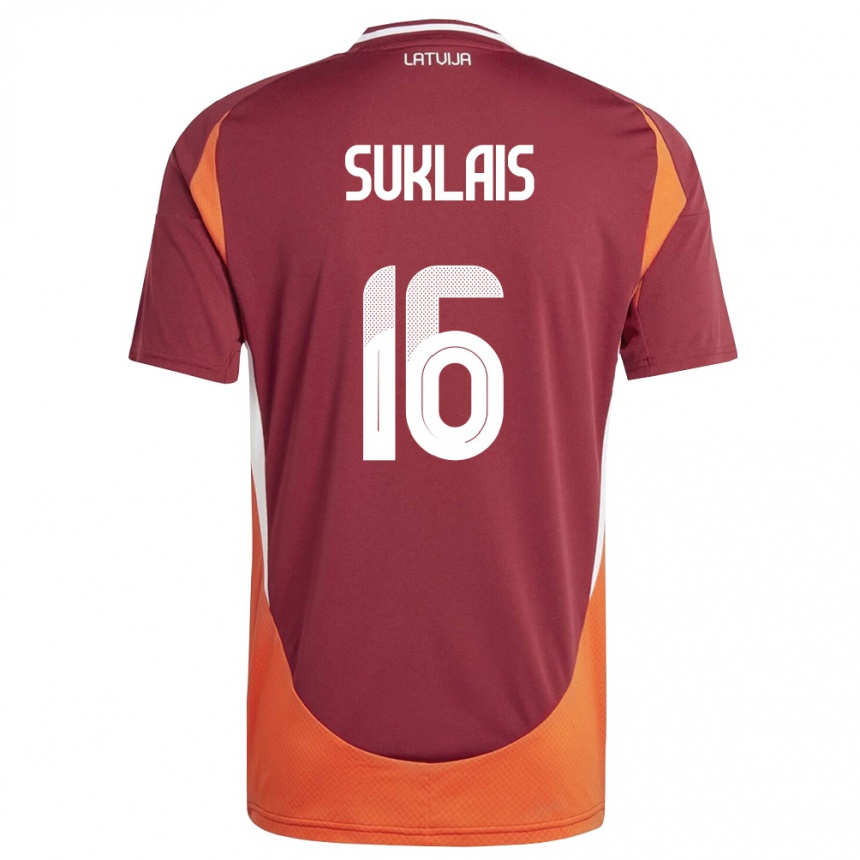 ילדים כדורגל לטביה Ralfs Suklais #16 אדום עמוק לבן כתום ג'רזי ביתית 26-28
