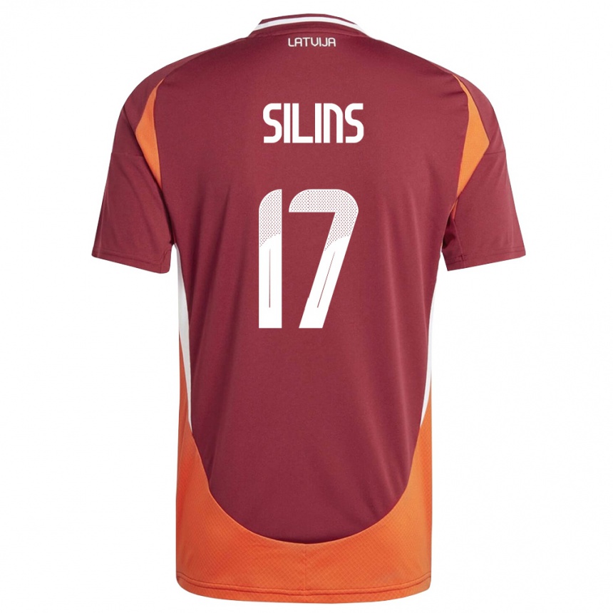 ילדים כדורגל לטביה Miks Silins #17 אדום עמוק לבן כתום ג'רזי ביתית 26-28